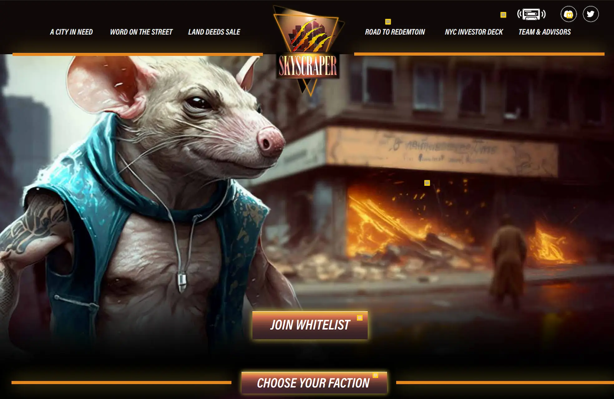 Hero section from the Skyscraper website featuring game artwork and navigation